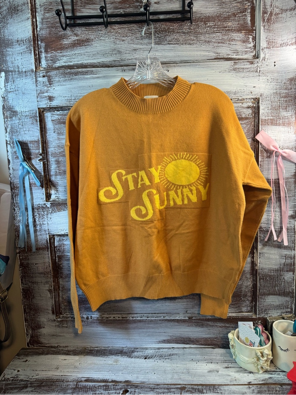 Stay Sunny Graphic Crewneck Sweater - Mustard Yellow